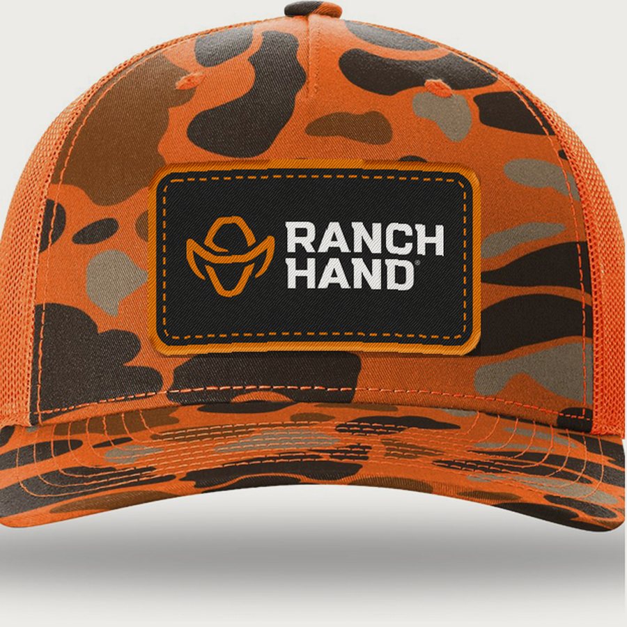 Ranch Hand Camo Trucker &mdash; Blaze Duck Camo/Blaze, logo detail