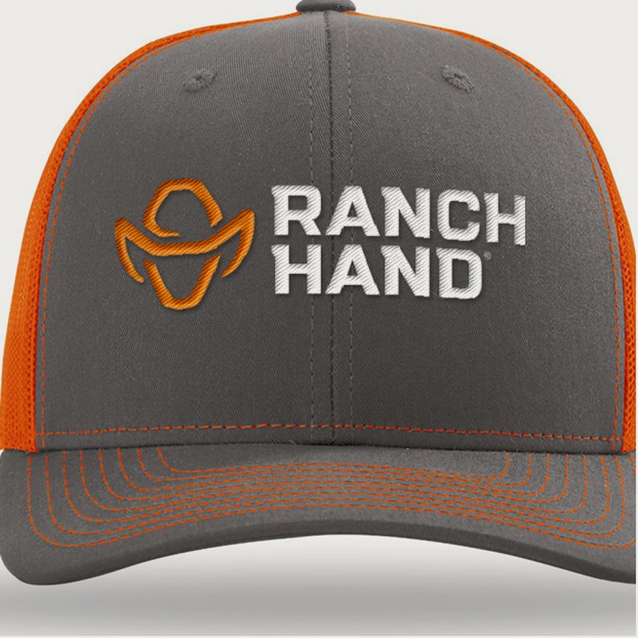 Ranch Hand Richardson 112 Trucker &mdash; Charcoal/Orange, logo detail
